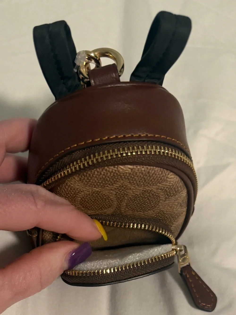 Coach Mini Court Brown Monogram Backpack Bag Charm with Gold Tone Hardware! NWT